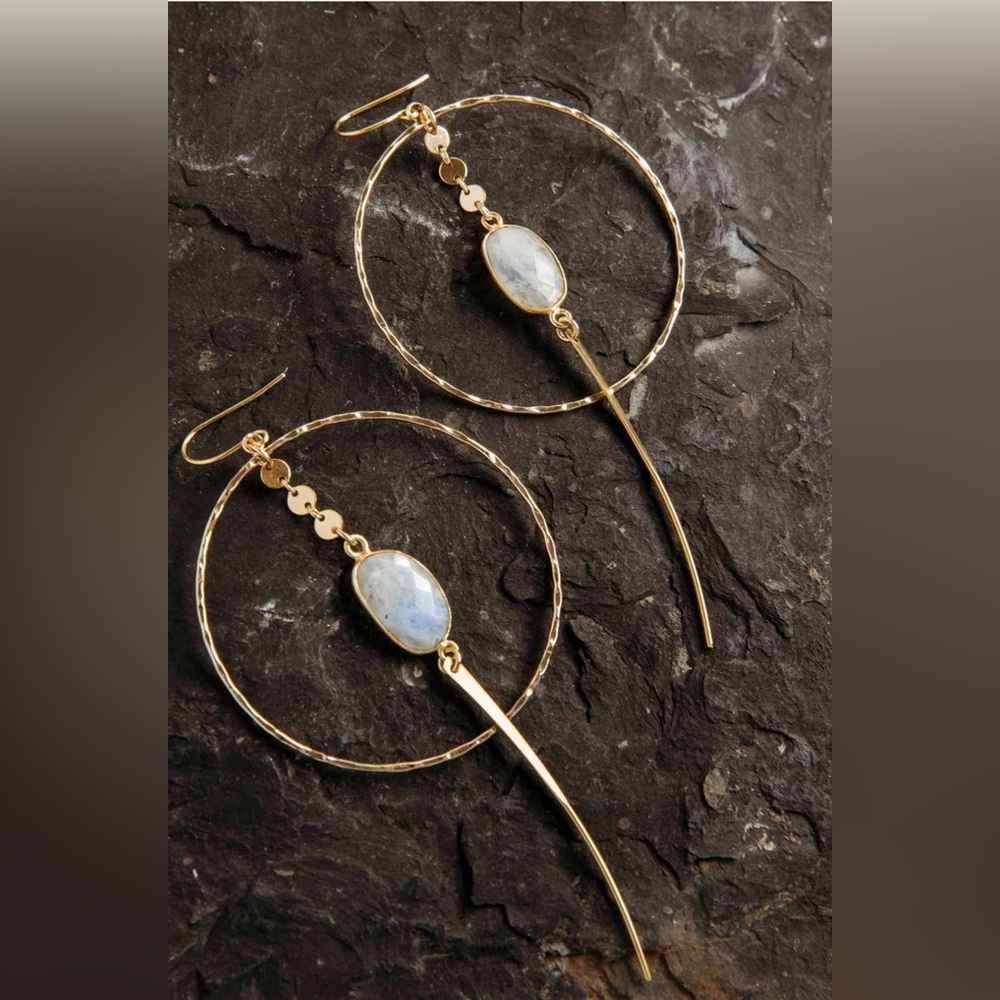 NWT Fierce Forward Divine Within Moonstone Gold Hoops - Picture 2 of 7